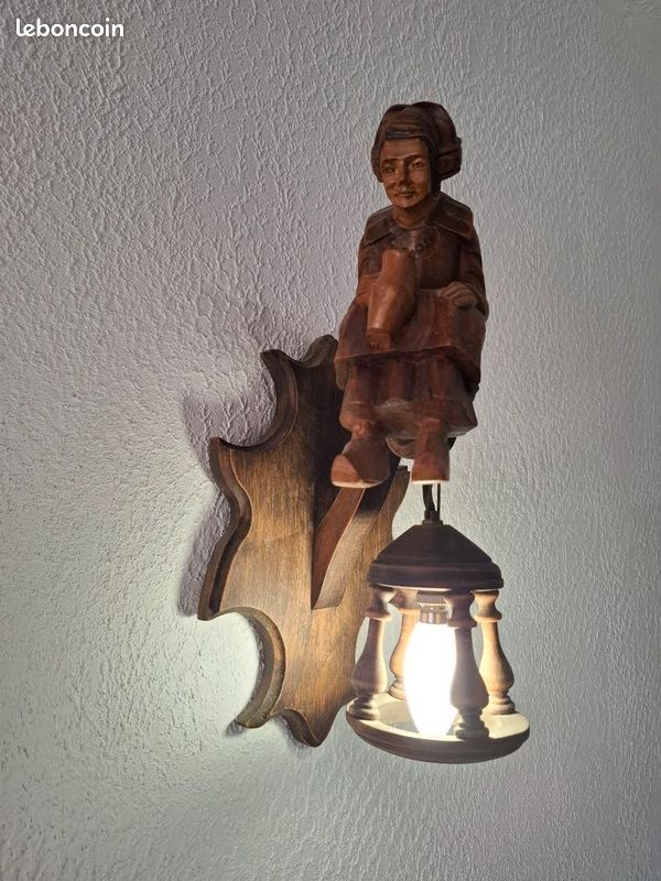 Applique murale antique en bronze avec abat-jour en tissu crème - Calida