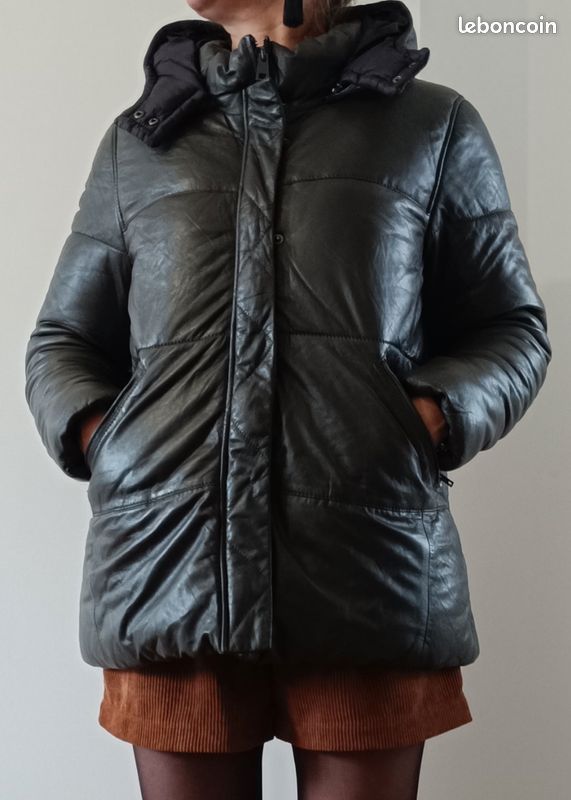 Manteau doudoune cuir kaki femme oakwood L (image 1)