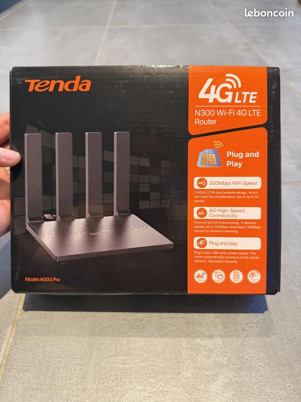 Tenda Routeur 4G avec Carte SIM Box 4G N300 Mobile LTE Cat4 4G03 Pro V2.0 (image 1)
