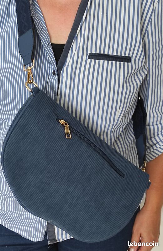 Sac Banane / Bandoulière Velours Côtelé Uni - Large Sangle Réglable - Fermeture Magnétique - Style Élégant Homme/Femme