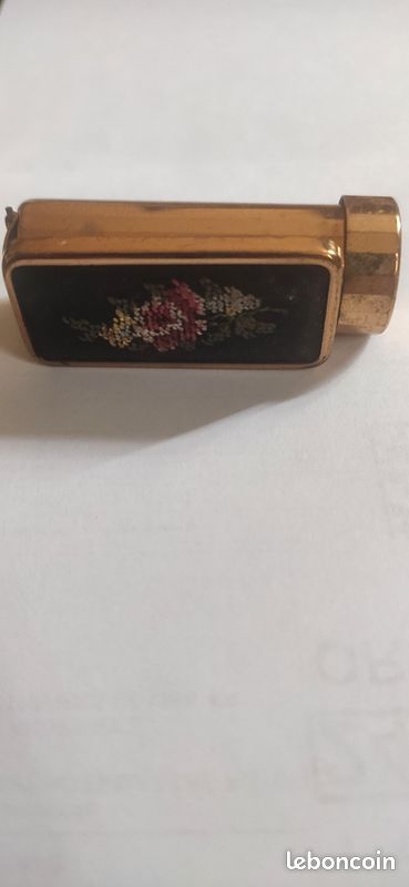 Étui à Rouge à Lèvres Vintage Mirlip Paris - Médaillon Décor Violet Avec Miroir - Occasion