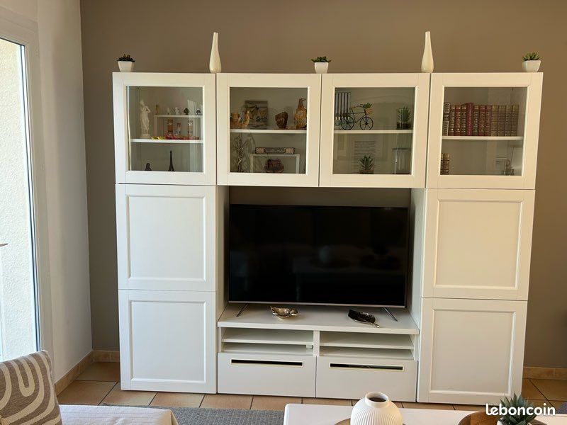 Meuble TV / Bibliothèque avec vitrines – modulable - Blanc – Très bon état (image 3)