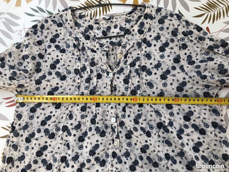 Blouse beige fleurie bleu M (image 5)