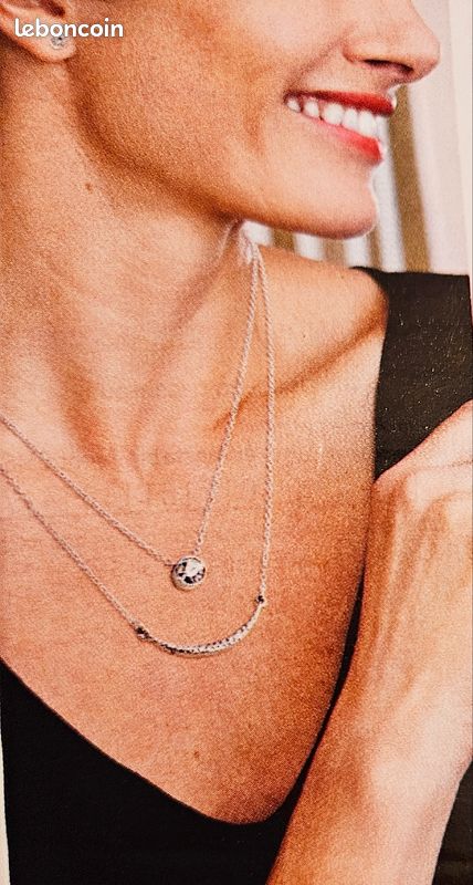 Parure collier double rang et boucles d'oreilles argentées sans nickel (image 1)