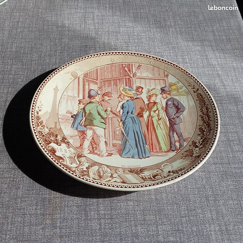 Ancienne assiette en faïence de Sarreguemines exposition universelle de Paris 1889 (image 9)