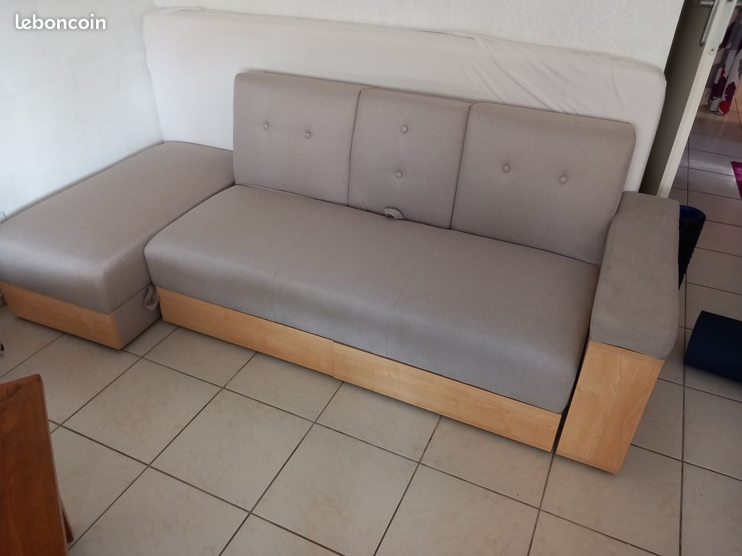 Canapé convertible modulable + méridienne + rangements – excellent état (image 1)