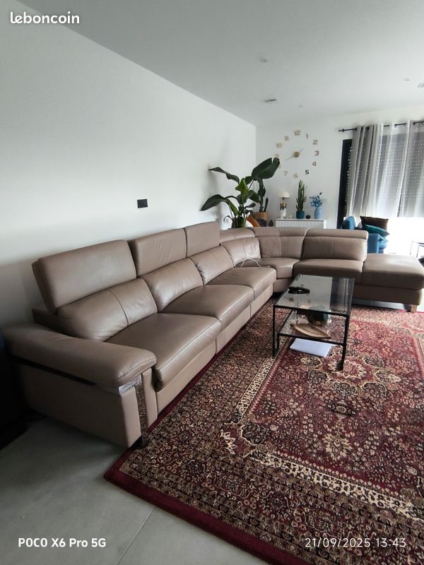 Canapé d'angle relax en cuir buffle italien de luxe 7 places (image 5)