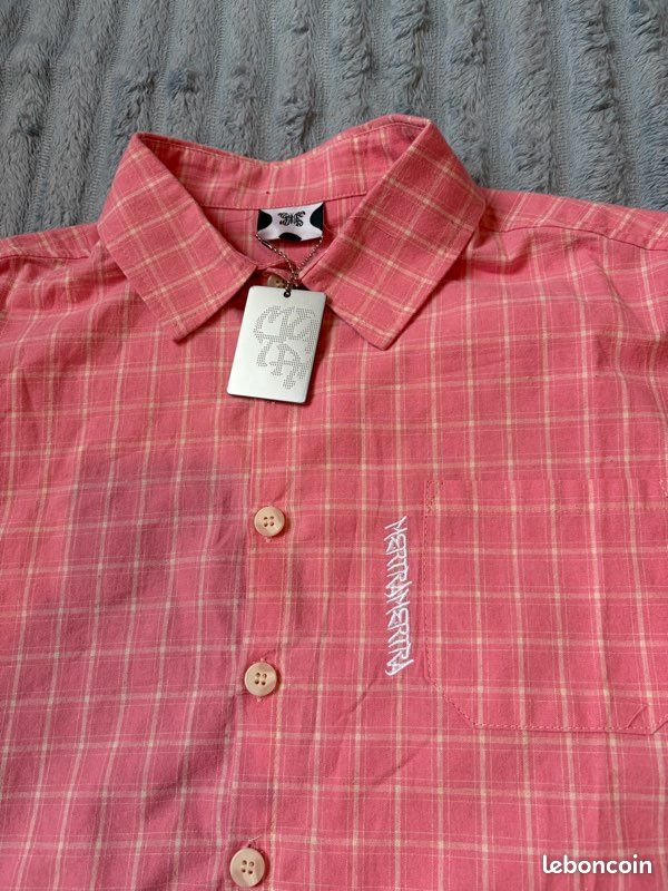 Chemise homme manches courtes rose à carreaux – Taille S – Neuve (image 3)