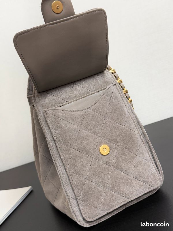 Petit sac CHAN'NEL 25, daim et métal doré, gris (image 4)