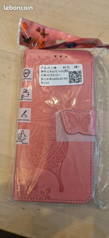 GOGME Coque Portefeuille Cuir Pour Xiaomi Redmi Note 14 4G – Motif Papillon 3D Rose – Rabat Magnétique, Support, Cartes
