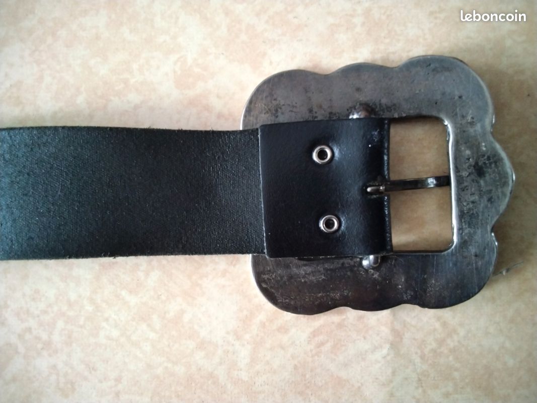 Ceinture femme cuir noir, grande boucle métal, tbe (image 2)