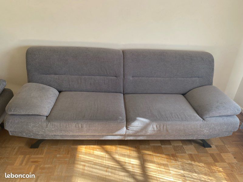 Ensemble de 2 canapés gris tissu – Confortables et en excellent état (image 4)