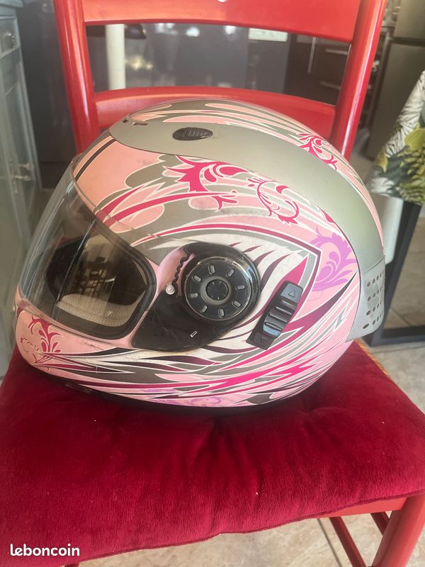 Casque intégral moto rose et gris (image 3)