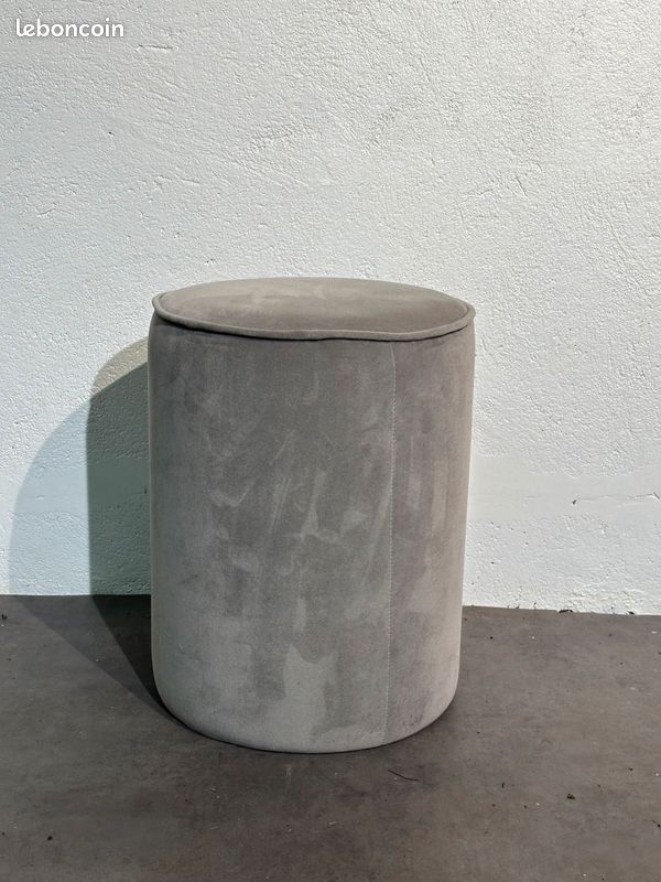 Pouf velours gris clair (image 1)