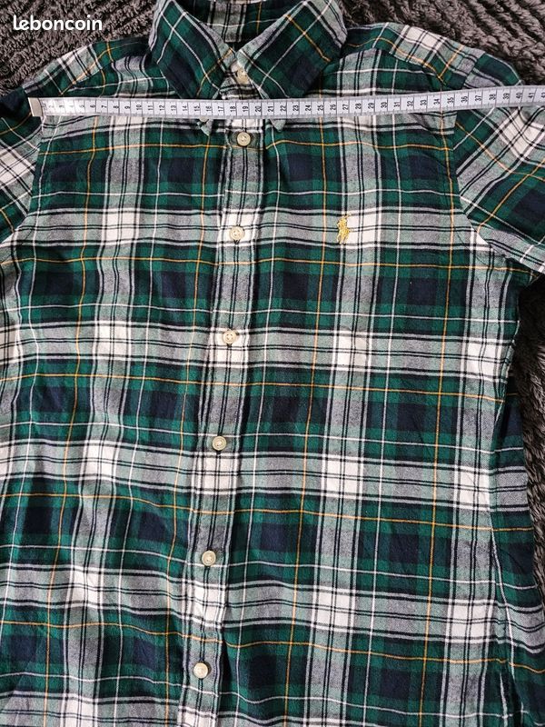 Chemise manches longues Ralph Lauren homme man taille XS carreaux vert marine blanc logo brodé doré - Vêtements