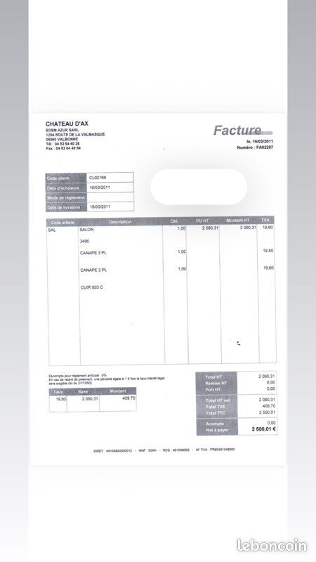Ensemble canapés cuir haut de gamme Château d’Ax – Facture 2 500 (image 3)