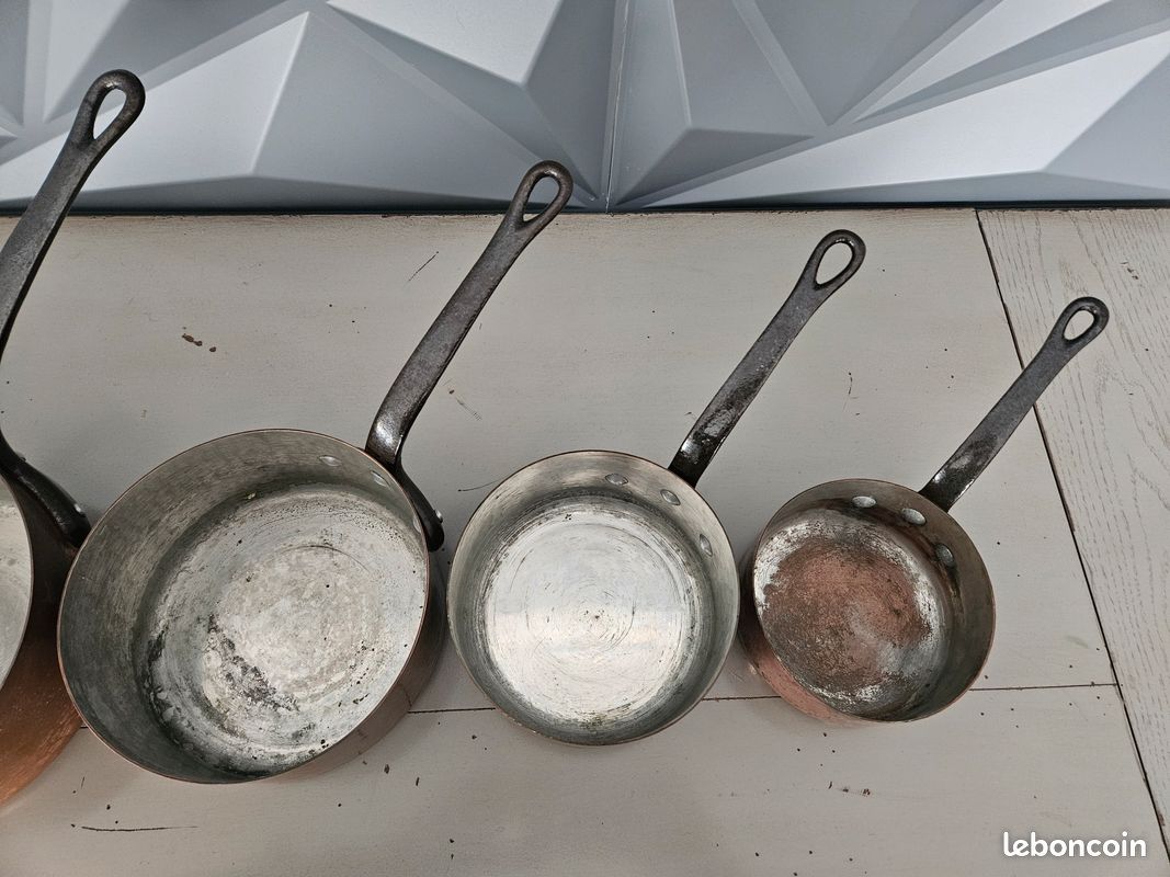 Lot 5 casseroles cuivre anciennes – cuisine vintage - Arts de la table