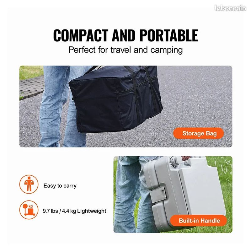 Toilettes portables pour le camping avec sac de transport, toilettes pour camping-car avec réservoir à déchets de 12 litres, chasse d’eau sous pression par bouton-poussoir (image 6)