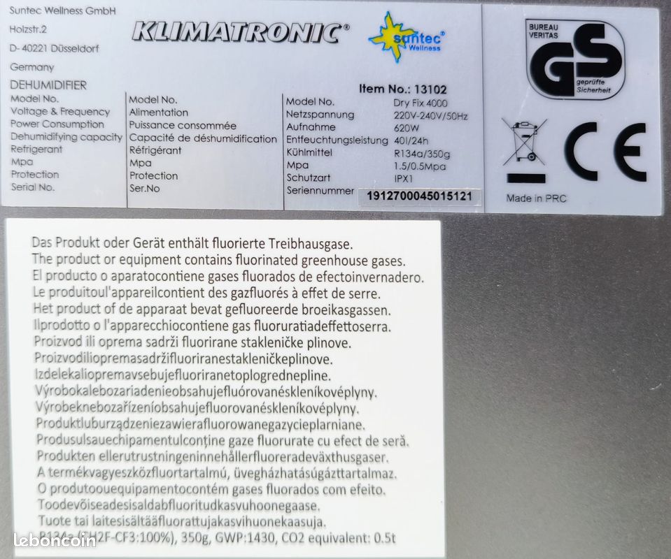 Déshumidificateur 40L par jour (image 5)