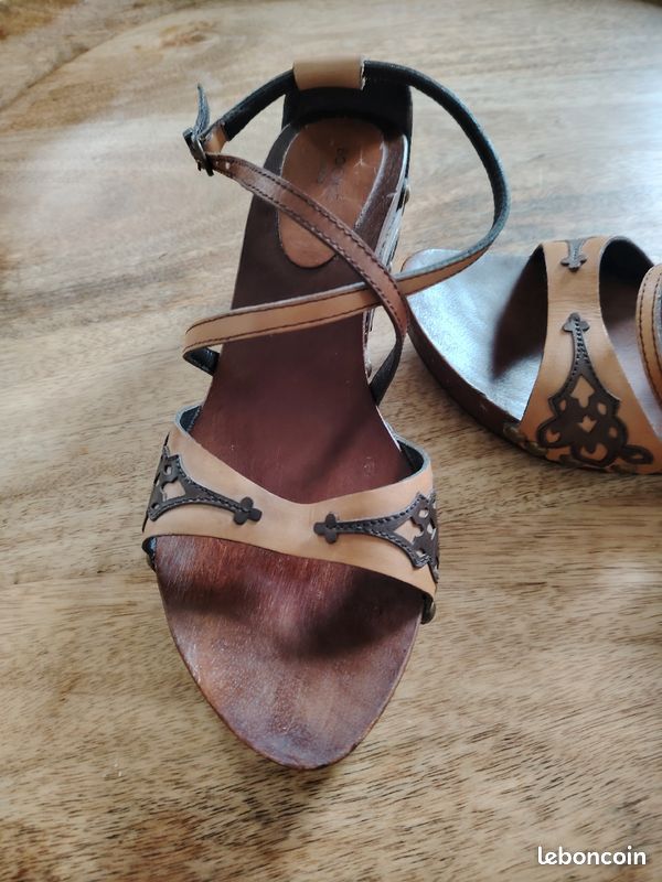 Sandales cuir et semelle en bois Bocage (image 3)