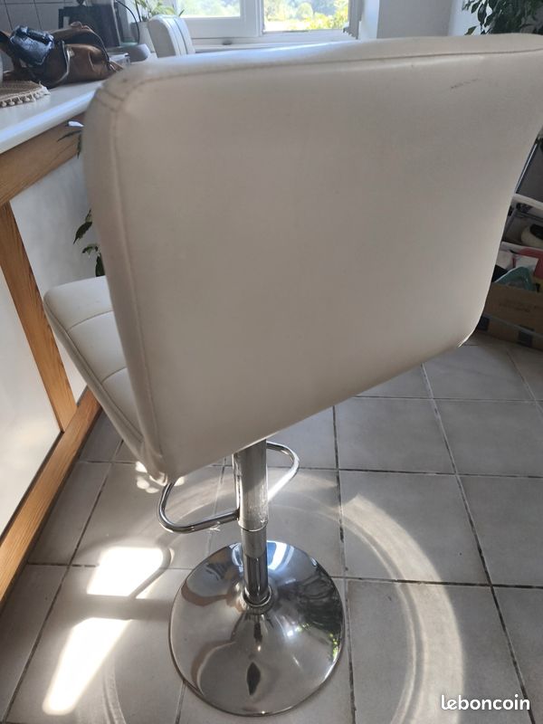 2 chaises bar simili cuir blanc (image 3)