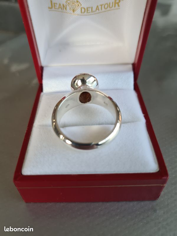 Bague Argent Plume & Cabochon Couleur au Choix Pour Femme-Bague en