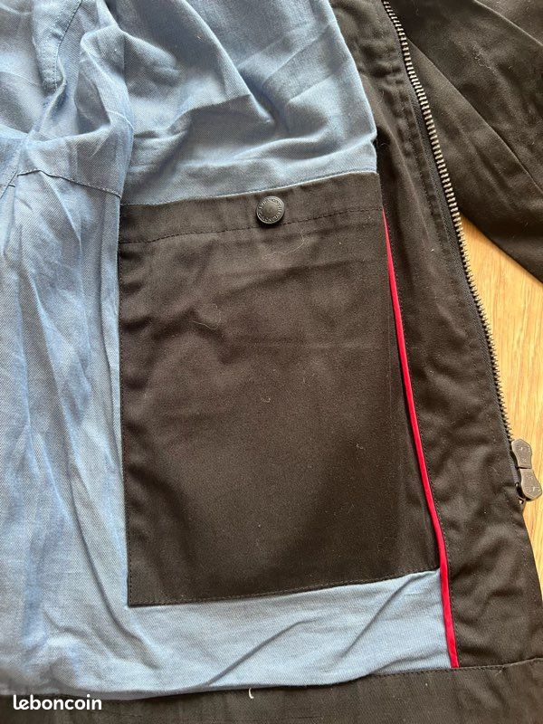 Veste chevignon vintage noire parka mi-longue coton poches doublure bleue homme taille s (image 12)