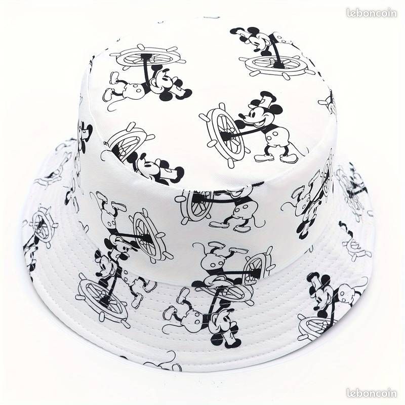 Bob coréen motif "Mickey navigateur", neuf, chapeau à imprimé musical, double face, pour hommes et femmes, protège soleil, plage, pêche, 56-58 (image 1)