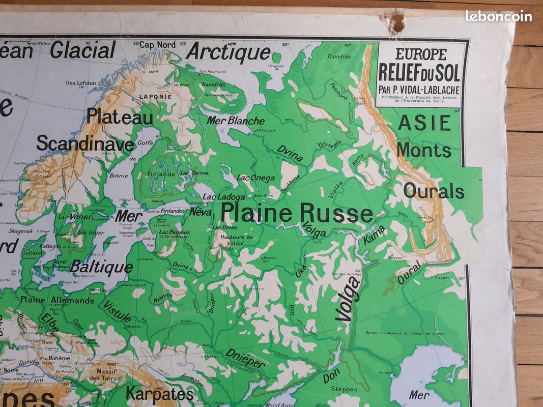 ANCIENNE CARTE DU MONDE école affiche scolaire Vidal Lablache 22