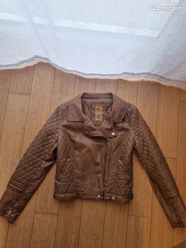 Blouson en simili cuir matelassé camel femme Bershka Taille L (image 1)
