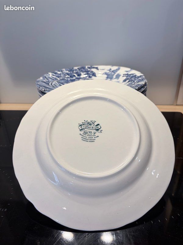 Assiettes anciennes Lunéville English Style bleu et blanc – 19 pièces (image 3)