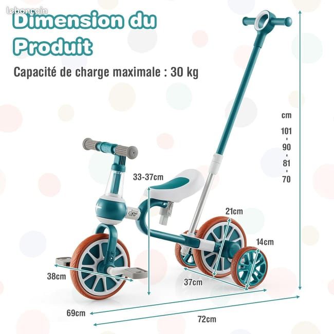 Vélo Draisienne Évolutif 4 En 1 KORIMEFA Bleu - 2-4 Ans - Draisienne, Trotteur, Tricycle Et Vélo Enfant