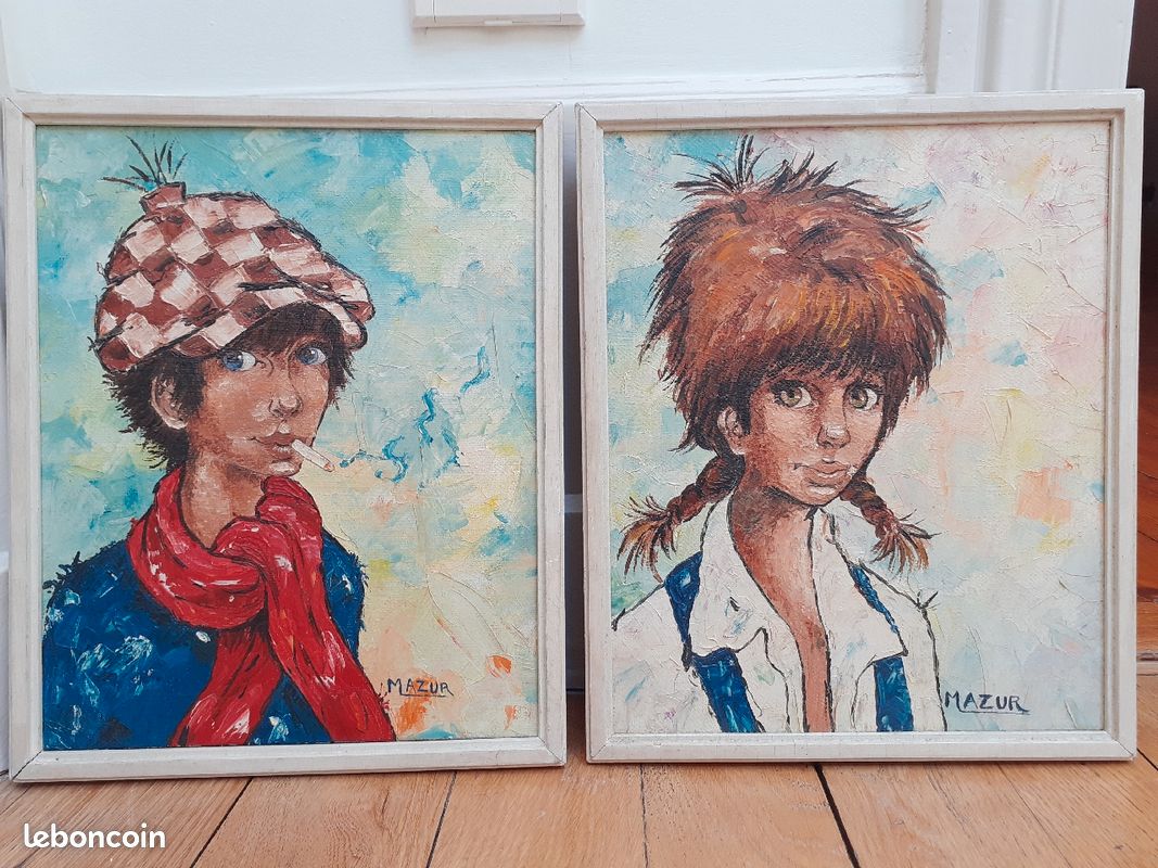 Paire de peintures à l'huile Titi parisien (image 1)