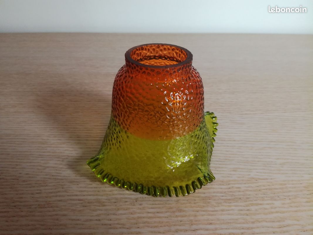 Ancienne tulipe bicolore orange / vert pour lampe à pétrole (image 2)