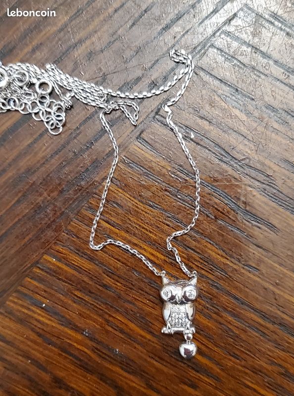 Collier Chaîne Argent 925 Avec Pendentif Hibou - Longueur 40cm, Occasion