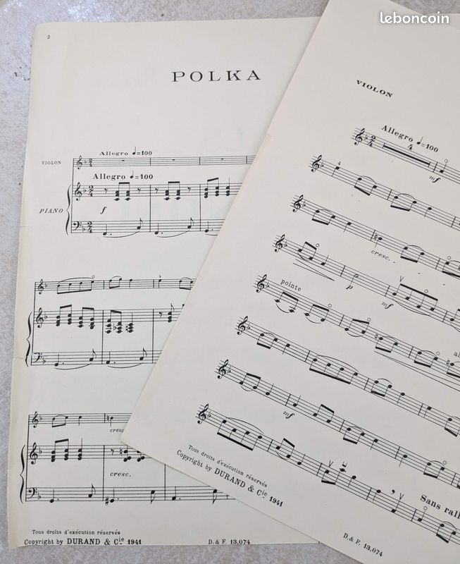 Amable MASSIS Polka (N° 5 de Pièces enfantines) partition violon et piano (image 2)