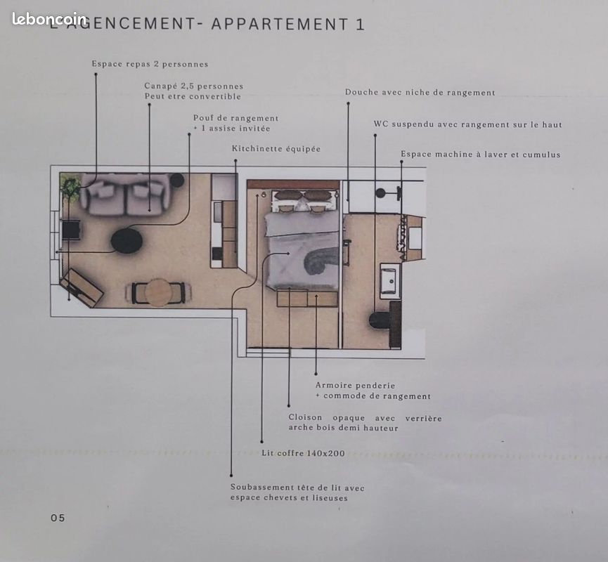 Studio 1 pièce 24 m² — 1