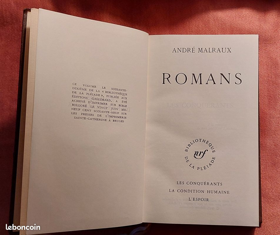 André Malraux Romans Bibliothèque de la Pléiade - nrf - éditions Gallimard - 1969 (image 1)