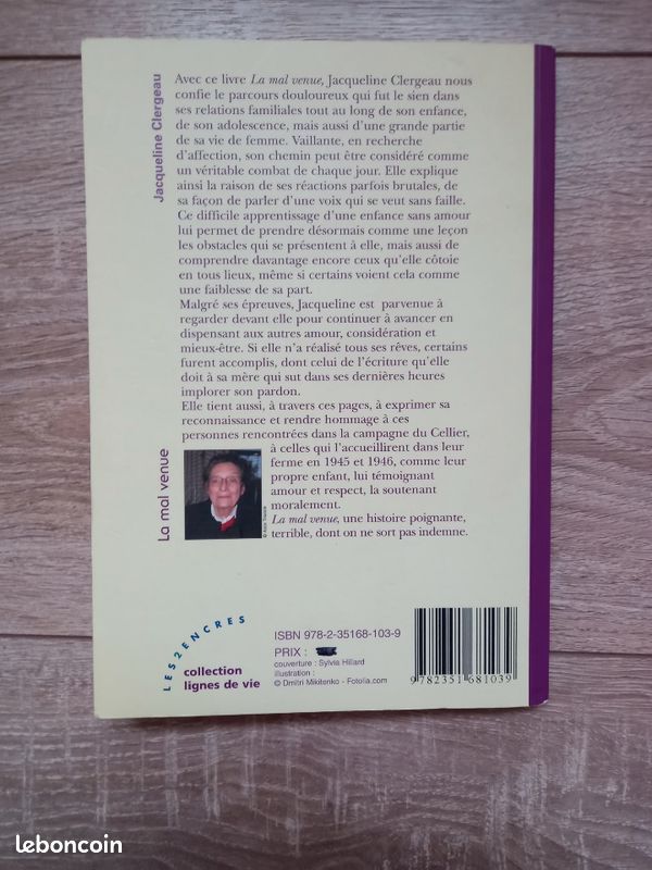 Livre -la mal venue-Jacqueline Clergeau (image 2)