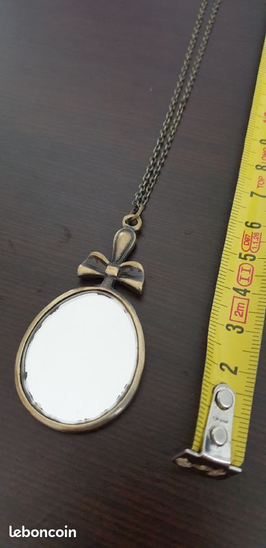 Bijou, collier fantaisie , sautoir, avec miroir couleur bronze, effet vintage (image 3)