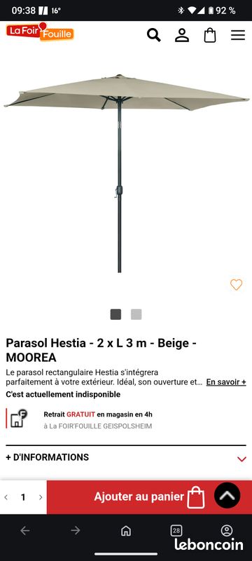 Parasol rectangle beige hestia avec pied (image 13)