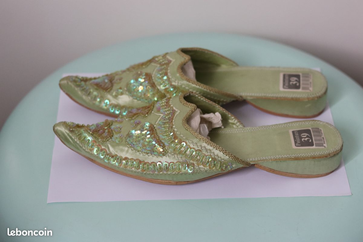 Superbes babouches femme vertes NEUVES T. 39 (image 5)