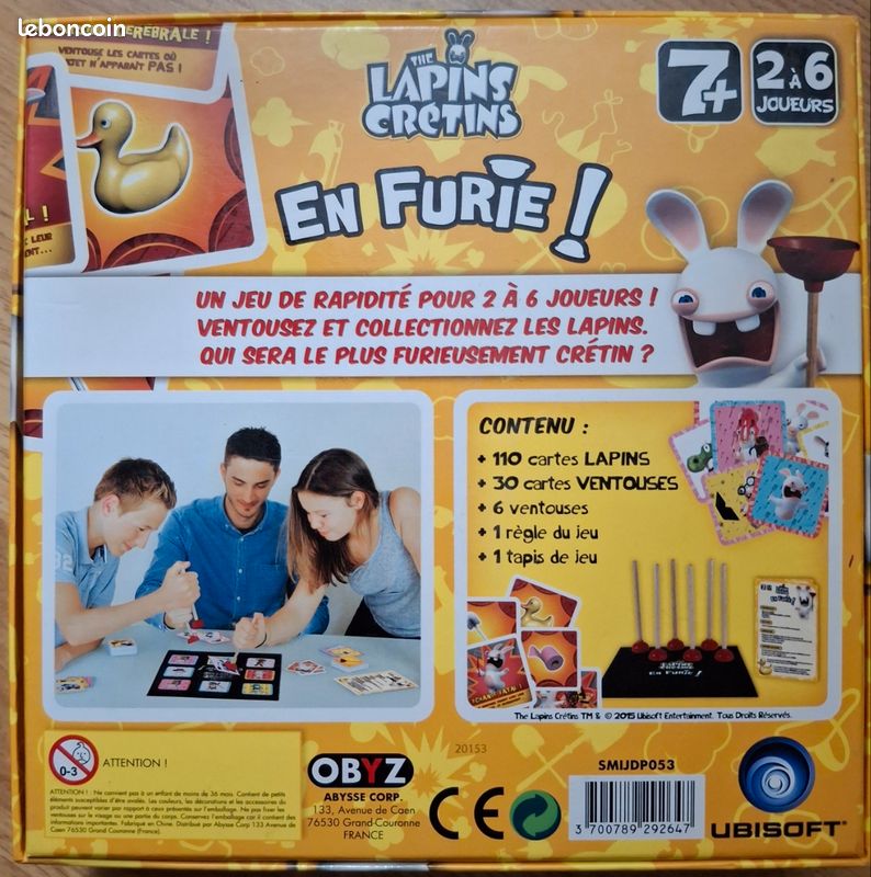 Jeu "Les Lapins Crétins En Furie" Avec Ventouses - Jeu D'action Rapide Pour 2 Joueurs (Neuf Sous Blister)