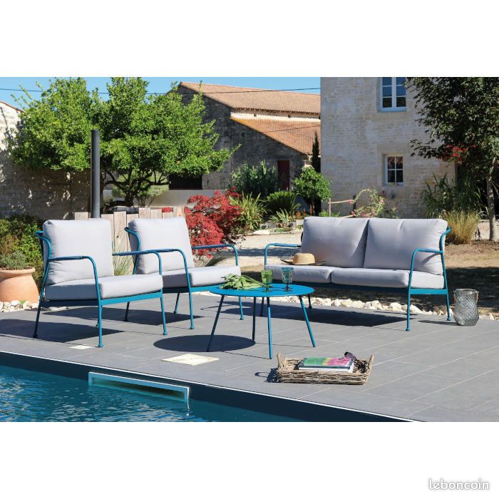 Salon bas de jardin acier et tissu (canapé + fauteuils + table basse) - Noa II - 4 places (image 2)