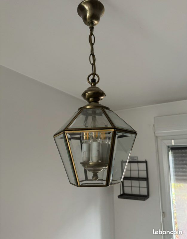 Lustre Vintage Style Lanterne - Finition Laiton - Sans Marque - Très Bon état