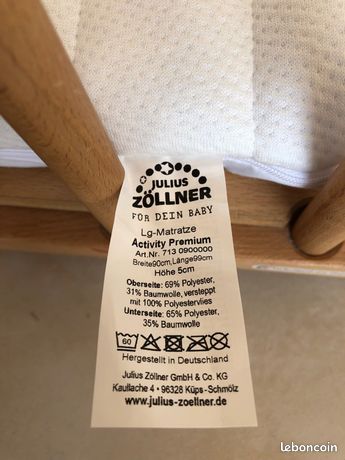 Matelas Parc Bébé Premium 67x97cm - Julius Zöllner - Mousse Froide - Housse Baby Fresh & Dry