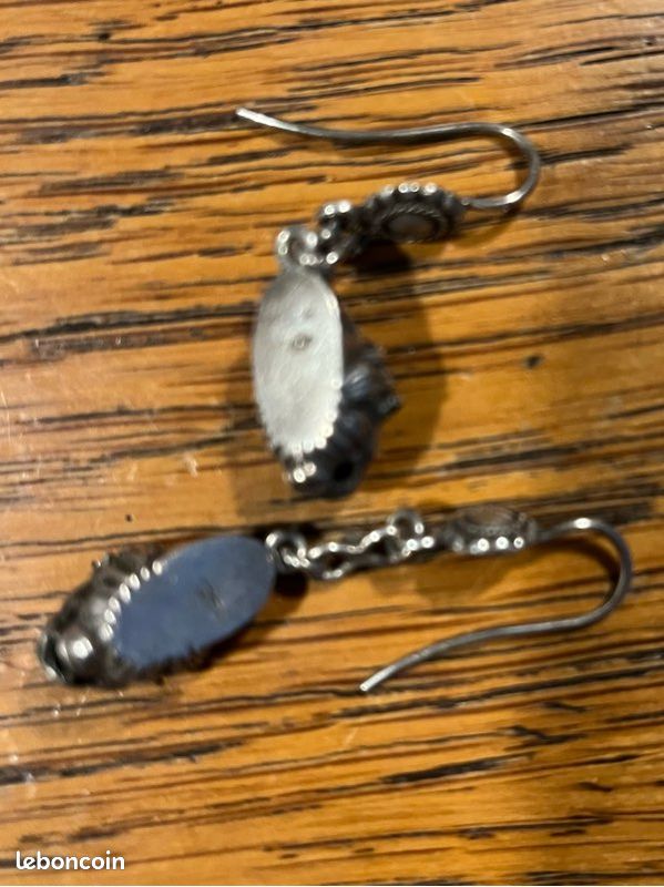 Boucles D'oreilles Anciennes Argent Massif – Pierres Cornaline, Fermoir Argent