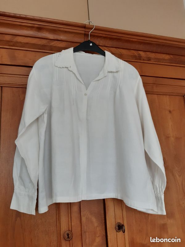 Chemisier Blanc Manches Longues Forever 21 - Taille M - Style Années 60 Avec Nœud - Occasion Très Bon état