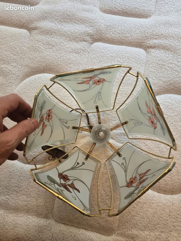 Luminaire de plafond vintage verre peint style art déco Ø28 / H30 (image 4)