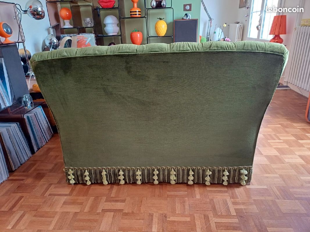 Divan canapé sofa vintage retro années 50 60 vert velours très bon état (image 4)